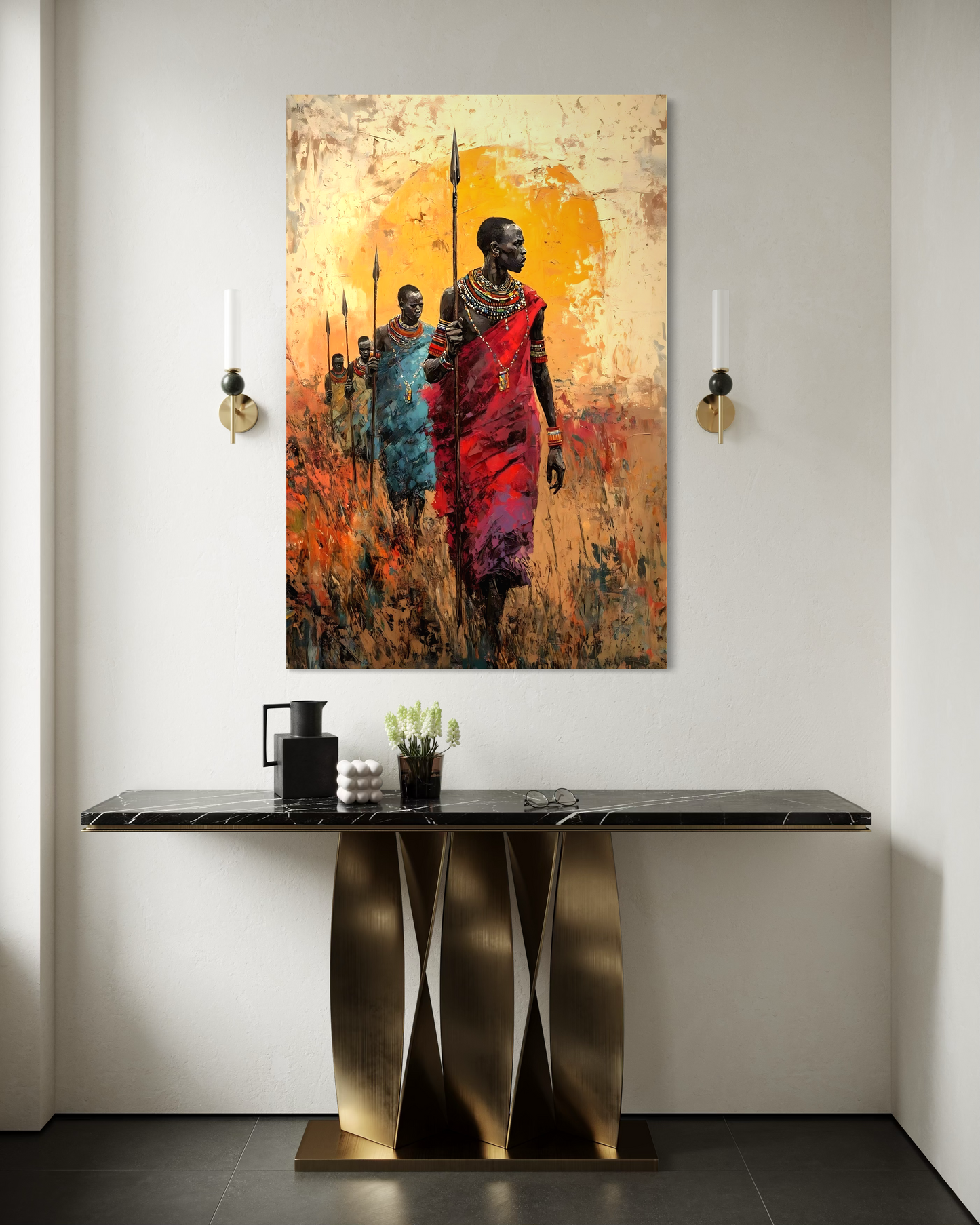 Maasai Warriors at Golden Dusk – African Tribal Wall Art Canvas