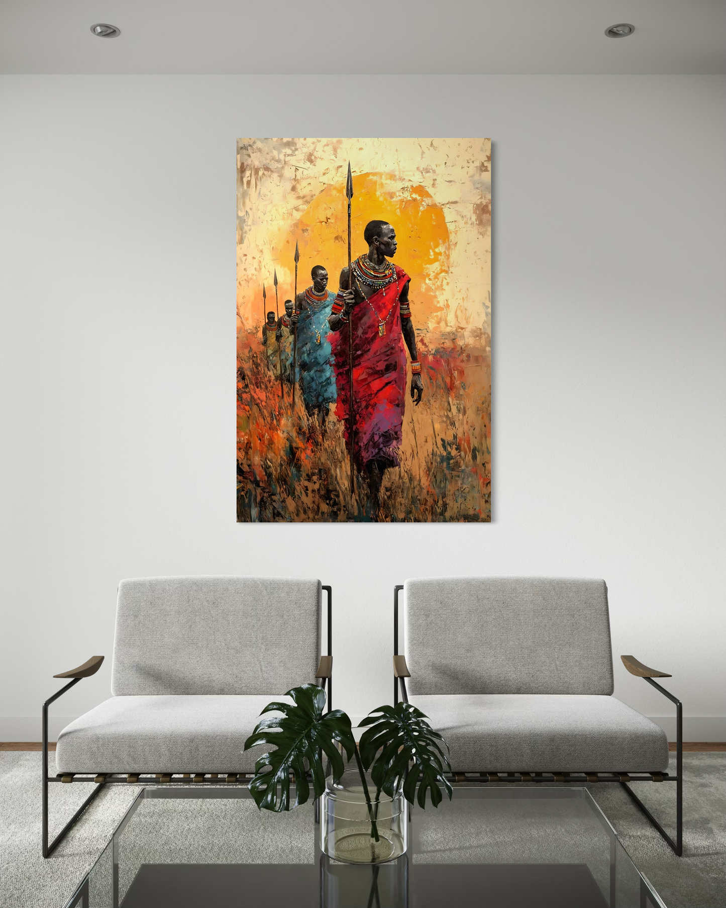 Maasai Warriors at Golden Dusk – African Tribal Wall Art Canvas