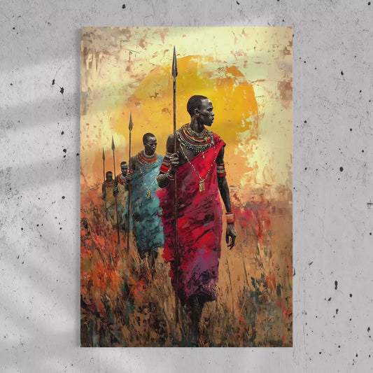 Maasai Warriors at Golden Dusk – African Tribal Wall Art Canvas